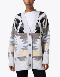 Front image thumbnail - Repeat Cashmere - Grey Multi Southwest Print Wool Cardigan