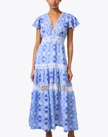 Front image thumbnail - Temptation Positano - Blue Print Linen Maxi Dress