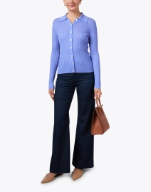 Look image thumbnail - Vince - Blue Ribbed Cashmere Silk Top