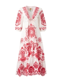 White and Red Floral Embroidered Dress