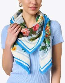 Look image thumbnail - St. Piece - Blue Floral Print Wool Cashmere Scarf