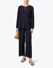 Look image thumbnail - Eileen Fisher - Navy Plisse Straight Ankle Pant