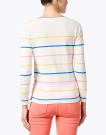 Back image thumbnail - Blue - White Multi Stripe Cotton Sweater