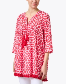 Front image thumbnail - Ro's Garden - Seychelles Red Print Cotton Tunic Top