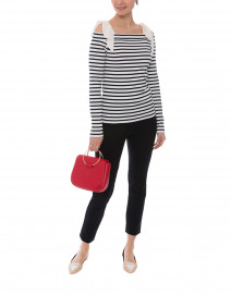 White and Navy Striped Bardot Top