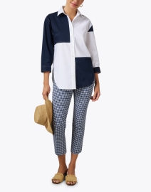 Look image thumbnail - Avenue Montaigne - Brigitte Navy Check Cropped Pull On Pant
