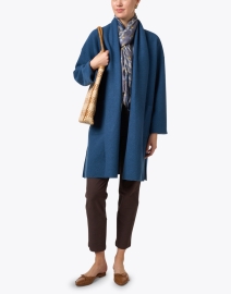 Look image thumbnail - Eileen Fisher - Blue Boiled Wool High Collar Coat