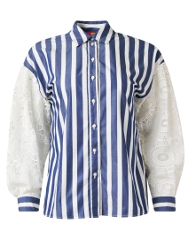 Vernen Blue and White Stripe Lace Sleeve Blouse