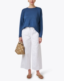 Look image thumbnail - Eileen Fisher - Blue Rolled Hem Sweater
