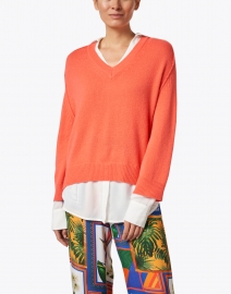 Front image thumbnail - Brochu Walker - Coral Cashmere Sweater with White Underlayer