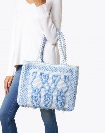 Look image thumbnail - Casa Isota - Ava Periwinkle Geo Woven Cotton Shoulder Bag