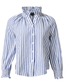 Product image thumbnail - Veronica Beard - Calisto Blue and White Striped Seersucker Blouse