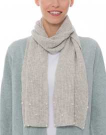Light Grey Wool Cashmere Scarf with Pearls