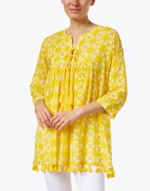 Front image thumbnail - Ro's Garden - Seychelles Yellow Print Cotton Tunic Top