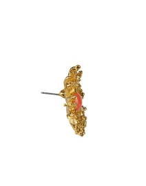 Back image thumbnail - Kenneth Jay Lane - Gold and Coral Reef Earrings