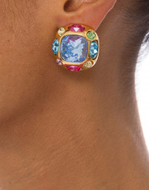 Multicolored Aqua Center Jewel Earrings