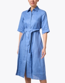 Front image thumbnail - Max Mara Leisure - Nocino Blue Linen Shirt Dress