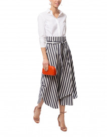 Biella White and Navy Stripe Cotton Poplin Skirt