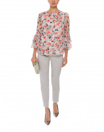 Pink and Cream Floral Print Silk Blouse