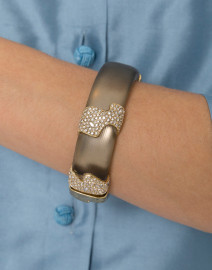 Warm Grey Lucite Crystal Encrusted Hinge Bracelet