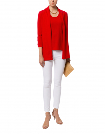 Red Ruched Sleeve Cotton Cardigan