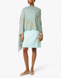 Extra_1 image thumbnail - Janavi - Light Blue and Gold Garden Embroidered Wool Scarf
