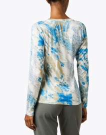 Back image thumbnail - Pashma - Blue and White Animal Print Cashmere Silk Sweater