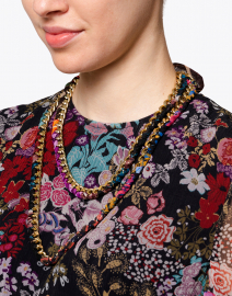 Duo Curb Floral Georgette Chain Necklace