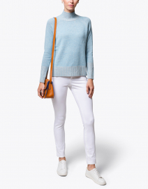 Sky Blue and Beige Cashmere Plaited Sweater