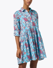 Front image thumbnail - Ro's Garden - Deauville Blue and Pink Print Shirt Dress