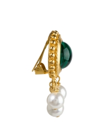 Back image thumbnail - Ben-Amun - Green and Gold Pearl Drop Clip Earrings