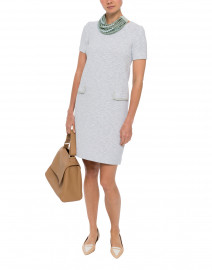 Anfora Green and White Cotton Tweed Dress