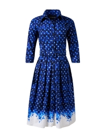 Audrey Blue Border Print Stretch Cotton Dress