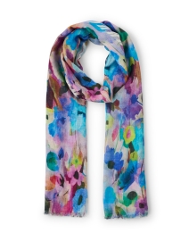 Product image thumbnail - Pashma - Blue Multi Abstract Print Cashmere Silk Scarf
