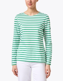 Front image thumbnail - Saint James - Minquidame White and Green Striped Cotton Top