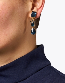 Look image thumbnail - Oscar de la Renta - Blue Crystal Drop Clip Earrings