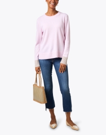 Look image thumbnail - Kinross - Pink Cashmere Contrast Trim Sweater
