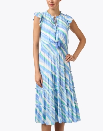 Front image thumbnail - Sail to Sable - Blue Striped Tiered Dress