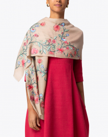 Look image thumbnail - Janavi - Multicolored Floral Embroidered Wool Scarf