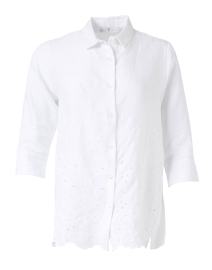 White Floral Embroidered Linen Shirt