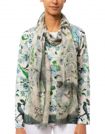 Green and White Floral Silk Cashmere Scarf