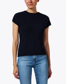 Front image thumbnail - Vince - Navy Knit Wool Cashmere Top