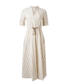 Beige Lurex Striped Cotton Dress