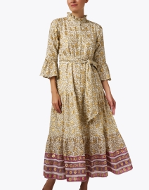 Front image thumbnail - Oliphant - Gold Leaf Printed Cotton Silk Dress
