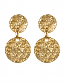 Gold Textured Disc Drop Clip Earrings