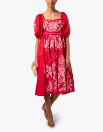 Look image thumbnail - Farm Rio - Red Floral Embroidered Dress