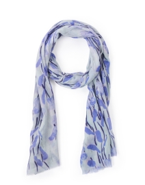 Blue Floral Print Wool Silk Scarf