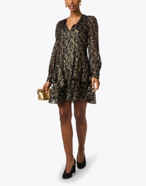 Look image thumbnail - Sail to Sable - Black and Gold Metallic Print Silk Dress
