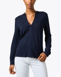 Front image thumbnail - Majestic Filatures - Navy Soft Touch Henley Top