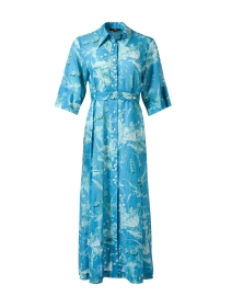Blue Floral Cotton Shirt Dress